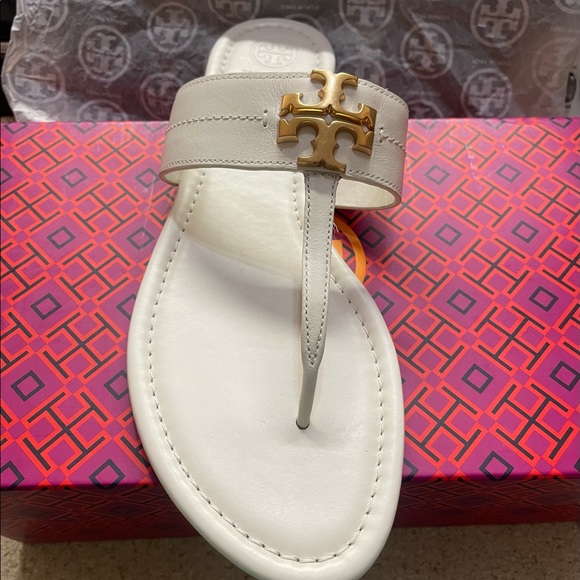 TORY BURCH EVERLY BACKLESS SANDALS 9 1/2 New Ivory NWT - Picture 3 of 5